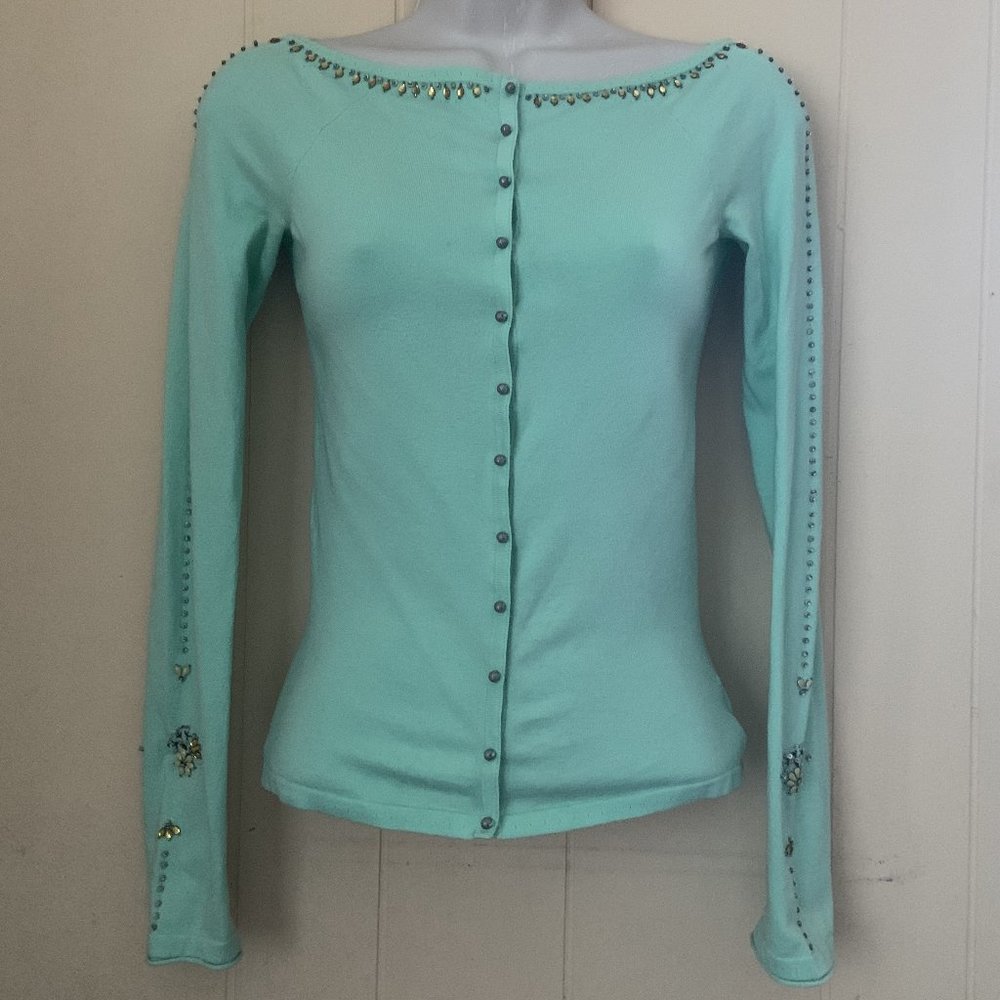 Elie Tahari Mint Color Heavily Jeweled Sweater Size Xs/P